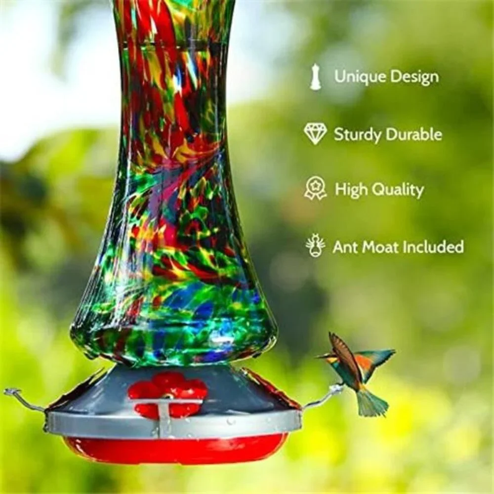 Glass Hummingbird Feeder for Outdoors: Leak Proof Hanging Hummingbirds Present